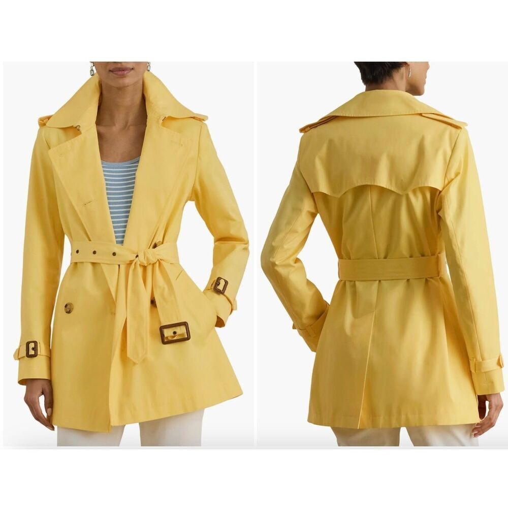 New Lauren, Ralph Lauren Women's Double -Breasted Trench Coat Lemon Sorbet XS